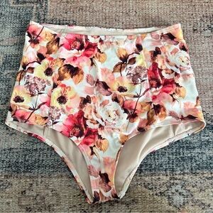 Kortni Jeane Floral Pink and Orange High Rise Swim Bottoms sz S